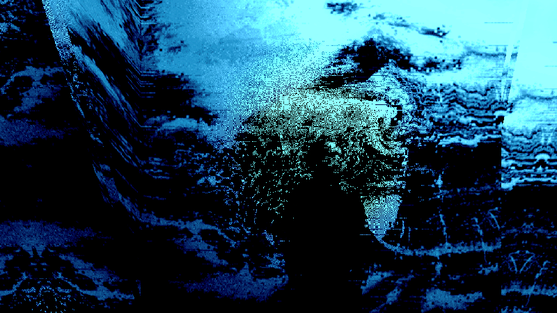 Desktop wallpaper with the cyan portrait and diagonal mirror panels